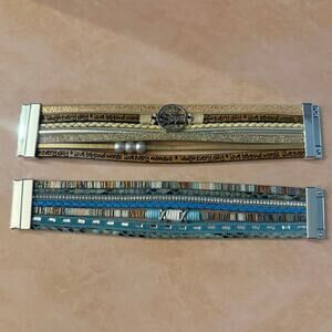 NWOT Leather, Synthetic Materials, & Metal Charm Magnetic Wrap Bracelet Bundle